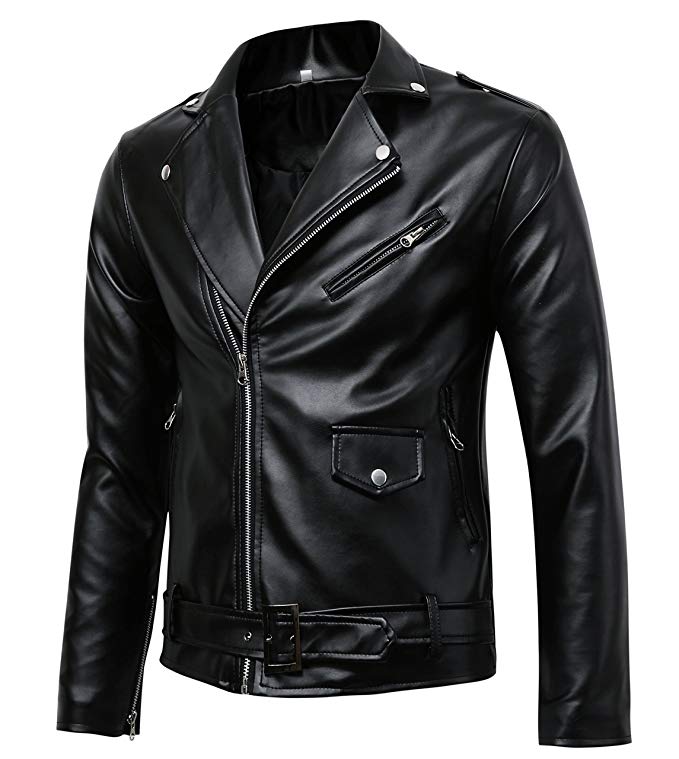 Men's Classic Police Style Faux Leather Motorcycle Jacket