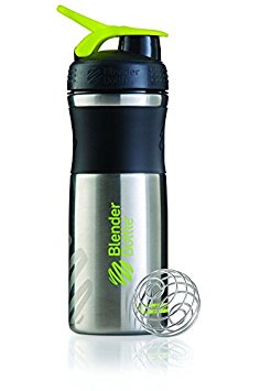 BlenderBottle SportMixer Stainless Steel Shaker Bottle, 28-ounce, Black/Green