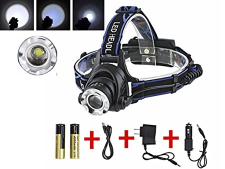 Boruit Rechargeable LED Head Lamps CREE T6 Flashlight Headlamp with 3-in-1 Multi Functions 1800 Lumens