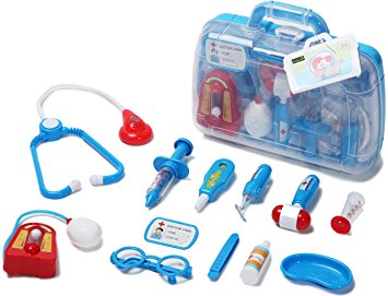 Unilove Doctor Kit Pretend Play Medical Set Case Doctor Nurse Game Playset Gift for Kids Boys Girls Over 3 Years Old (Blue)