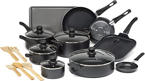 Ecolution Easy Clean Non-Stick Cookware, Dishwasher Safe Pots and Pans Set, 20 Piece, Black