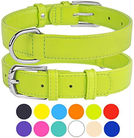CollarDirect Leather Dog Collar 12 Colors Soft Padded Pet Collars Small Medium Large Puppy Green Black Pink White Red Blue Purple