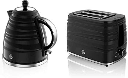 Swan, STP3050BN Symphony Kettle and 2 Slice Toaster Bundle, Jug Kettle Features A 360 Degree Rotational Base, 3000 Watts, Toaster Features 930 Watts, High Gloss and Matt Finish, Black