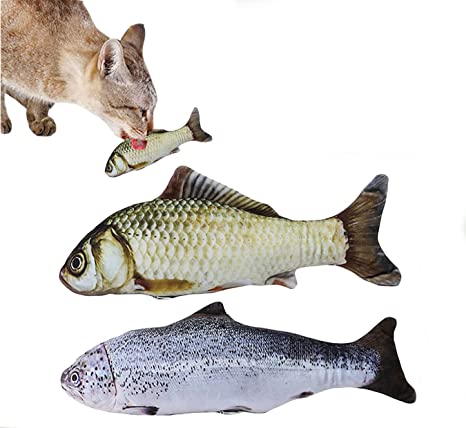 Outgeek Realistic Fish Cat Toy Realistic Cat Chew Toy Bite Resistant Cat Catnip Toy, 2 Pieces