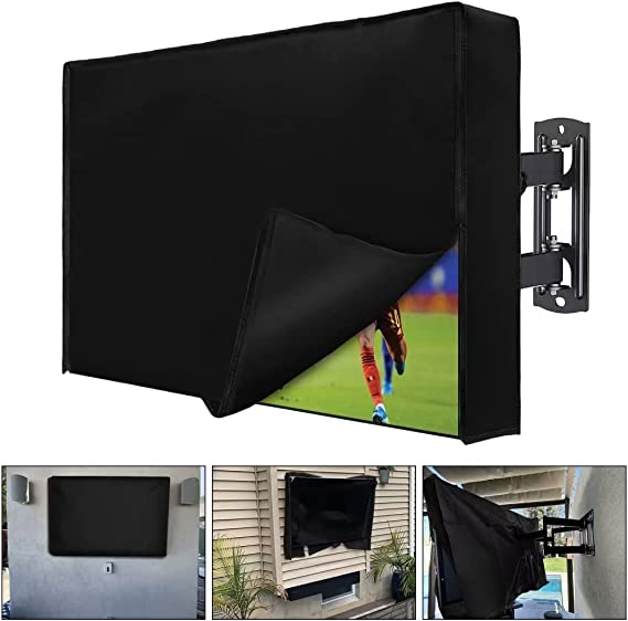 HOMEYA Outdoor TV Cover 60-65 Inch with Waterproof Zipper Velcro   Bottom Cover, 600D Heavy Duty Weatherproof TV Enclosure with Front Flap, for Outside LED LCD Flat Screen TVs-58.5''L x 37''H x 5" W