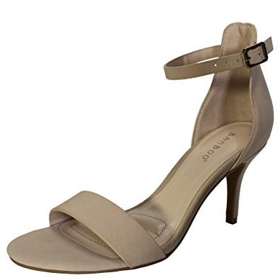 BAMBOO Women's Mid Heel Single Band Sandal With Ankle Strap