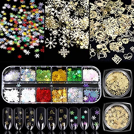 Simliber 1 Sets/3Boxes 3D Snowflake Sequins for Nail Art Decoration Glitter Set Sparkly DIY Nail Accessories Christmas Nail Designs Trendy Christmas Nail Art Stickers DIY Nail Decals Manicure
