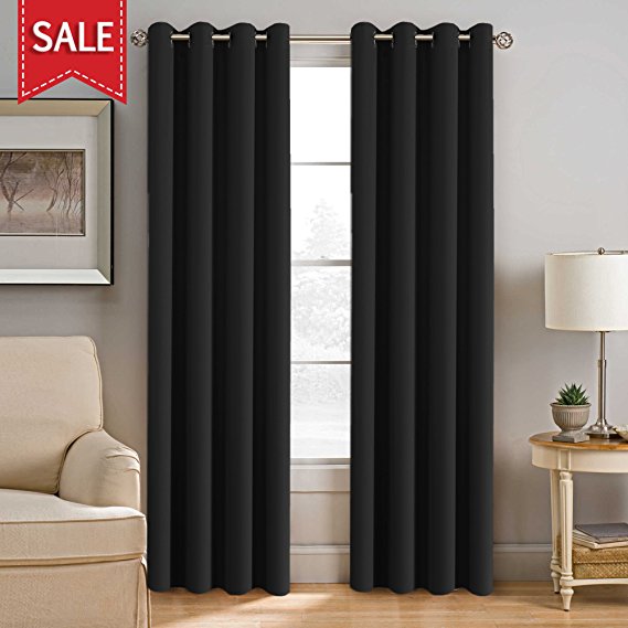 H.Versailtex Ultra Blackout Thermal Insulated Curtains with Antique Grommet Top Window Shades - 52 x 96 - Inch in Solid Jet Black(Set of 1 Panel)