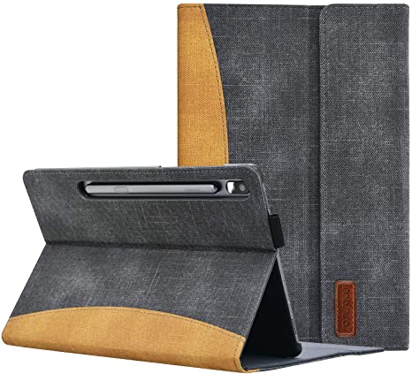 MOSISO Case Compatible with Samsung Galaxy Tab S6 10.5 inch (2019 Release SM-T860/T865/T867), PU Leather Portfolio Multi Angle Stand Protective Tablet Smart Cover with S Pen Cut Out, Black & Brown