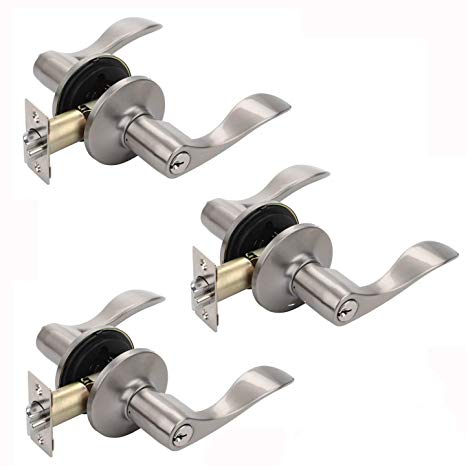 Dynasty Hardware HER-00-US15, Heritage Front Door Entry Lever Lockset, Satin Nickel - (3 Pack) - Keyed Alike