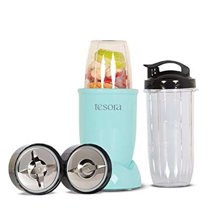 Tesora Nutri-Flash 400W Mixer, Grinder & Blender | 2 Jar with To-Go-Lid | Serrated and Cross Blade with Detachable Base | SS finish (Blue)