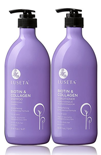 Luseta Biotin & Collagen Shampoo & Conditioner Set 2 x 33.8oz - Thickening for Hair Loss & Fast Hair Growth - Infused with Argan Oil to Repair Damaged Dry Hair - Sulfate Free Paraben Free
