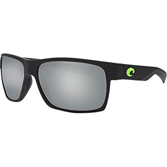 Costa Del Mar Half Moon Sunglasses Matte Black w/ Green Logo/Gray Silver Mirror 580Glass