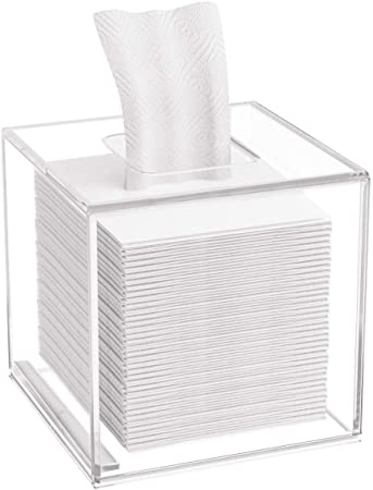 HIIMIEI Acrylic Tissue Box Cover 5.4x5.4x5.4'' Clear Tissue Holder Napkin Dispenser for Home Office Restaurant-Clear