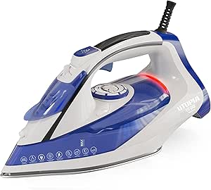 Utopia Home Steam Iron for Clothes - Non-Stick Soleplate - 1800W Clothes Iron With Auto-Off Safety Feature - Adjustable Thermostat Control, Variable Steam Control, Self-Clean, 8 Feet Cord (White/Blue)