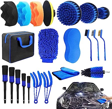 22 Pcs Car Wash Cleaning Tools Kit, Car Detailing Kit, Car Cleaning Car Wash Brush Wheel Interior Gap Cleaning Brush Tire Brush Electric Drill Brush Head