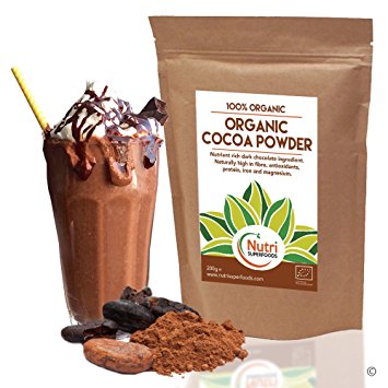 ORGANIC Cocoa Powder | Vegan Dark Chocolate Ingredient | Unsweetened and Tasty | Perfect for Baking | Smoothies and Protein Bars | 200g | Nutri Superfoods