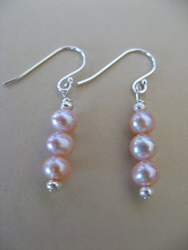 Pale Pink Cultured Freshwater Pearl Sterling Silver Earrings Dangling Artisan Jewelry