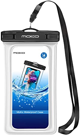 MoKo Floating Waterproof Phone Pouch, Floatable Phone Case Dry Bag with Lanyard Armband Compatible with iPhone 12 Mini/12 Pro, iPhone 11 Pro, X/Xs/Xr/Xs Max,8/7, Samsung S21/S10/S9/S8, A10E, Note 10