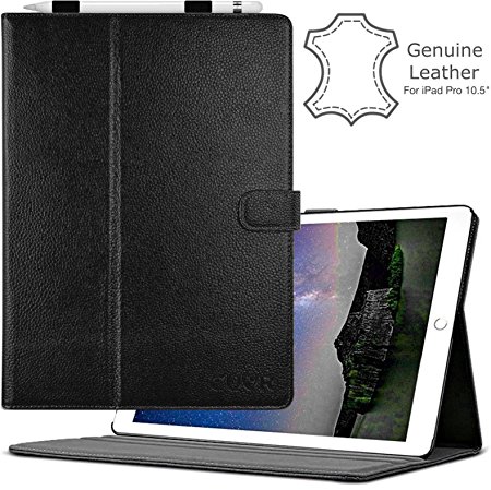 iPad Pro 10.5 Case by Cuvr | Leather Folio Smart Cover Stand with Apple Pencil Holder (Black)