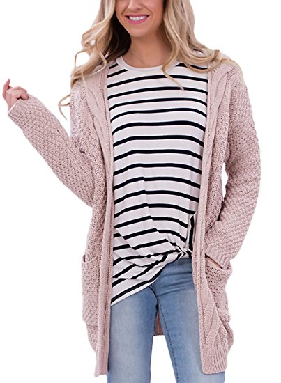 Dokotoo Womens Casual Open Front Long Sleeve Cardigan Sweater with Pocket