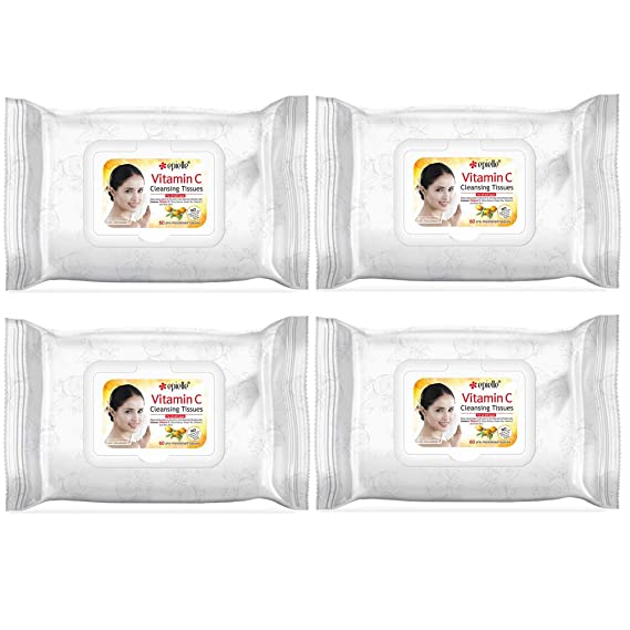 Epielle Vitamin C Facial Cleansing Facial Tissues Wipes Towelettes - 60ct (Sheets) per pack, Total 4 packs