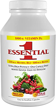 Andrew Lessman Essential-1 Multivitamin 60 Small Capsules 1000 IU Vitamin D3. 250 mcg Methyl B12. Lutein Lycopene Zeaxanthin. 24  Nutrients. High Potency. No Additives. Ultra-Mild Only One Cap Daily