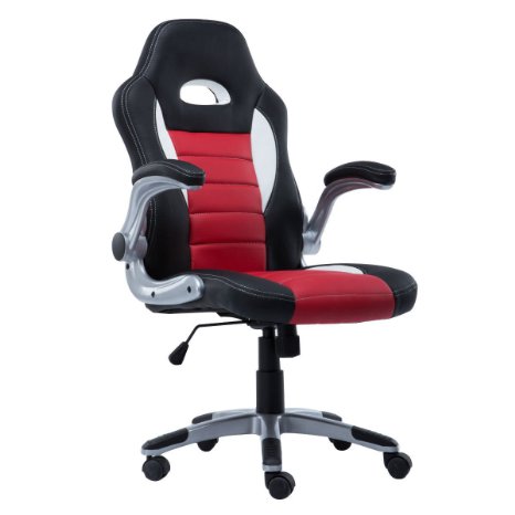 Giantex Pu Leather Executive Racing Style Bucket Seat Chair Sporty Office Desk Chair (Red)