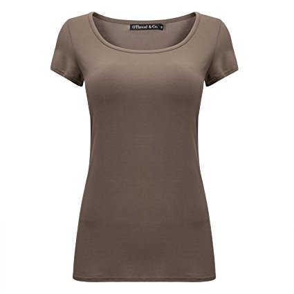 OThread & Co. Women's Plain Basic Spandex Short Sleeves T-shirt Scoop Neck Tee