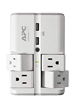 APC Wall Surge Protector 4 Rotating Outlets 1080J Protection Two 3.4A USB Charger Ports Surgearrest Essential (PE4WRU3)