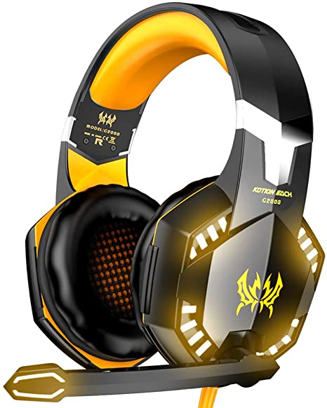 VersionTECH. G2000 Gaming Headset, Surround Stereo Gaming Headphones with Noise Cancelling Mic, LED Lights & Soft Memory Earmuffs for PS5, PS4, Xbox One, Nintendo Switch, PC Mac Computer Games- Orange