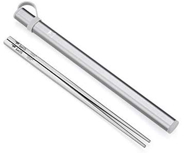 Keith Titanium Ti5633 Solid Square Handle Chopsticks with Aluminum Case (Grey)