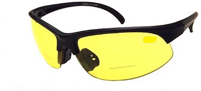 Bifocal Sports Half Rim Wrap Around Yellow Lens Night Vision Driving - Outdoor Reading Glasses Sunglasses