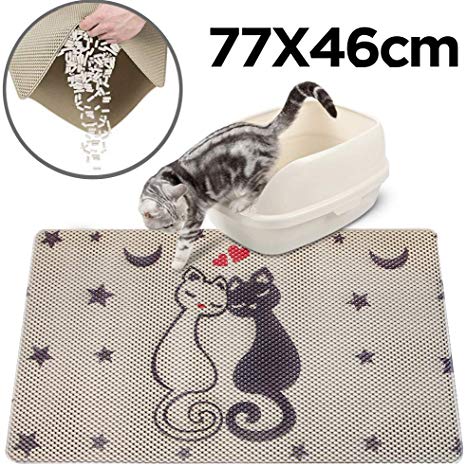 RioRand Cat Litter Mat 77X46CM, Pet Feeding Mat Double Waterproof PVC Honeycomb Design Easy Clean Anti-dirty Slip Cat Sand Box Pad