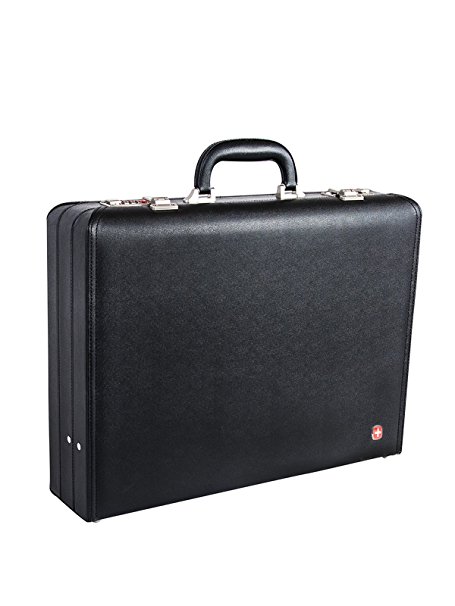 Swiss Gear 17.3-Inch Faux Leather Attache Case, Black, International Carry-on