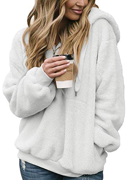 ZESICA Women's Long Sleeve 1/4 Zip Fuzzy Fleece Pullover Casual Loose Sweatshirt Hooded with Pockets