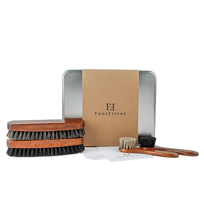 FootFitter Essential Shoe Brush Set - Horsehair Brushes for Polishing Men's Shoes!