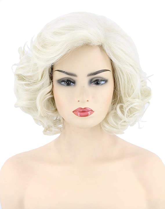 Topcosplay Womens Wigs Platinum Blonde Short Curly Halloween Costume Cosplay Wig