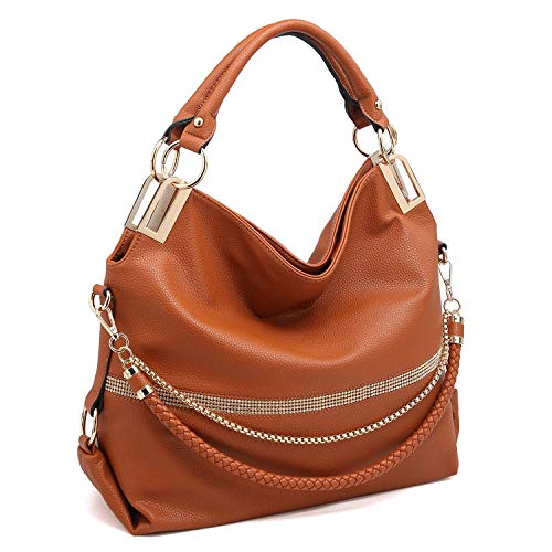 Dasein Women Classic Large Hobo Bag Rhinestone Chain Shoulder Bag Top Handle Purse