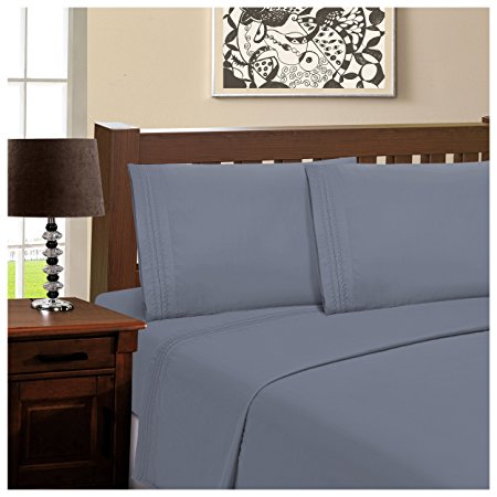 Superior Infinity Embroidered Luxury Soft, Cooling 100% Brushed Microfiber 3-Piece Sheet Set, Light Weight and Wrinkle Resistant - Twin Sheets, Medium Blue