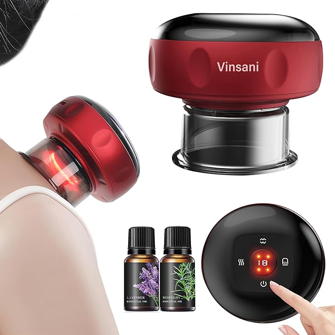 Electric Cupping Therapy Massager, 4 in 1 Cupping Device with 12 Levels Heating & Massage, Smart Cupping Therapy Set for Reduce Fatigue & Pain, Portable & Rechargeable