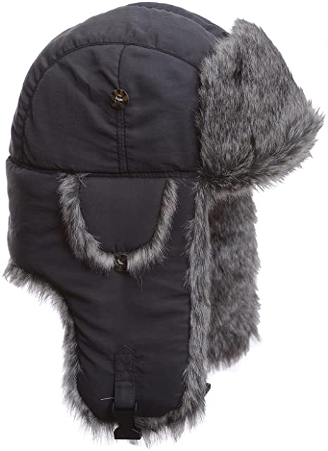 Mad Bomber Grey Supplex with GreyFaux Fur Hunting Trapper Aviator Bomber Hat
