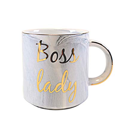 Vilight Boss Lady Mug - Best Gift for Girl Women Boss 2018 - Gold & Marble Coffee Tumbler Ceramic Cup - 11.5 oz