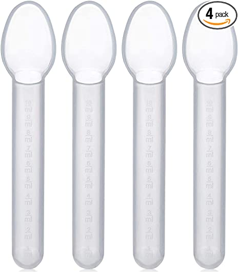 Calibrated Medicine Spoon for Kids, Baby & Toddler - (Pack of 4) - 2 Tsp/10 mL Capacity Plastic Oral Liquid Dose Medication Graduated Dispenser