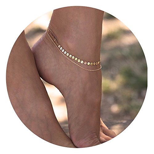 Fettero Women Handmade Dainty Anklet 14K Gold Fill Boho Beach Foot Chain Adjustable