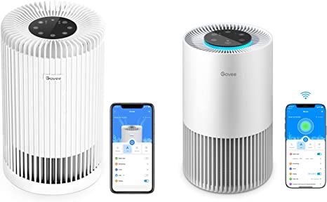 Govee Smart Air Purifiers for Home Large Room H7121 Bundle with Govee Air Purifiers for Bedroom Desktop H7120, with with 24dB Sleep Mode, 3 Speeds, Timer, Aromatherapy