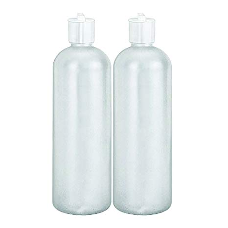 MoYo Natural Labs 32 oz Refillable Squirt Bottles, Empty Travel Containers with Turret Caps, One Quart Travel Bottles, BPA Free HDPE Squeezable Toiletry/Cosmetics Bottle (Pack of 2, Translucent White)