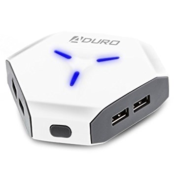 Aduro Power Hub 6 Port Charging Station For USB Enabled Devices - Universal Smartphones, Tablets, Speakers, Digital Cameras – Apple, Android, Samsung etc. w/ Smart Charge Tech (White/Grey)