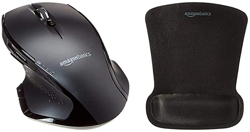 AmazonBasics Full-Size Ergonomic Wireless Mouse with Fast Scrolling & Gel Mouse Pad with Wrist Rest