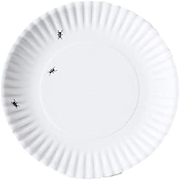 "What Is It?" Reusable White Lunch Plate with Ant Design, 7.5 Inch Melamine, Set of 4